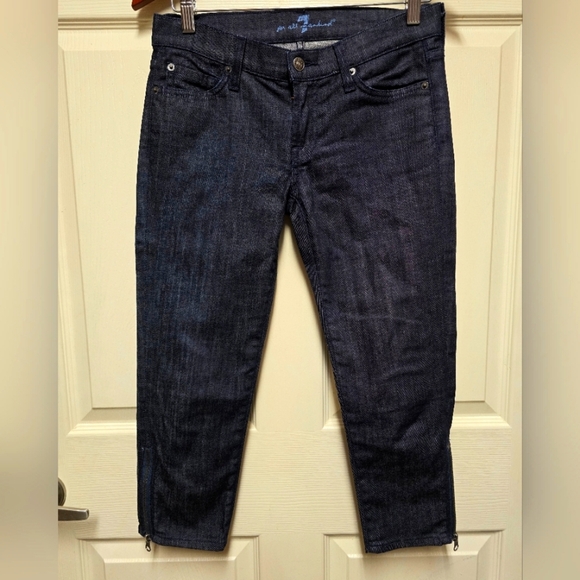 7 For All Mankind Jeans Capri Cropped Zipper Dark Rinse Size 26 - Picture 1 of 13